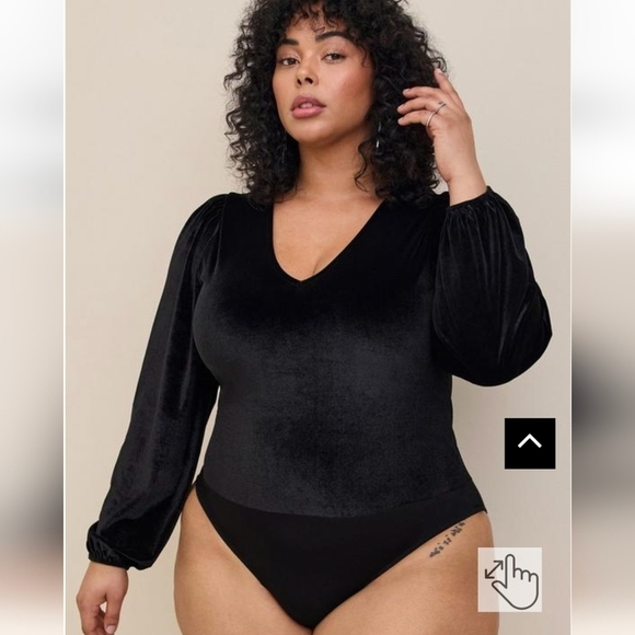 Stretch Velvet black V-Neck Long Sleeve Bodysuit Plus size 5x - Picture 3 of 8
